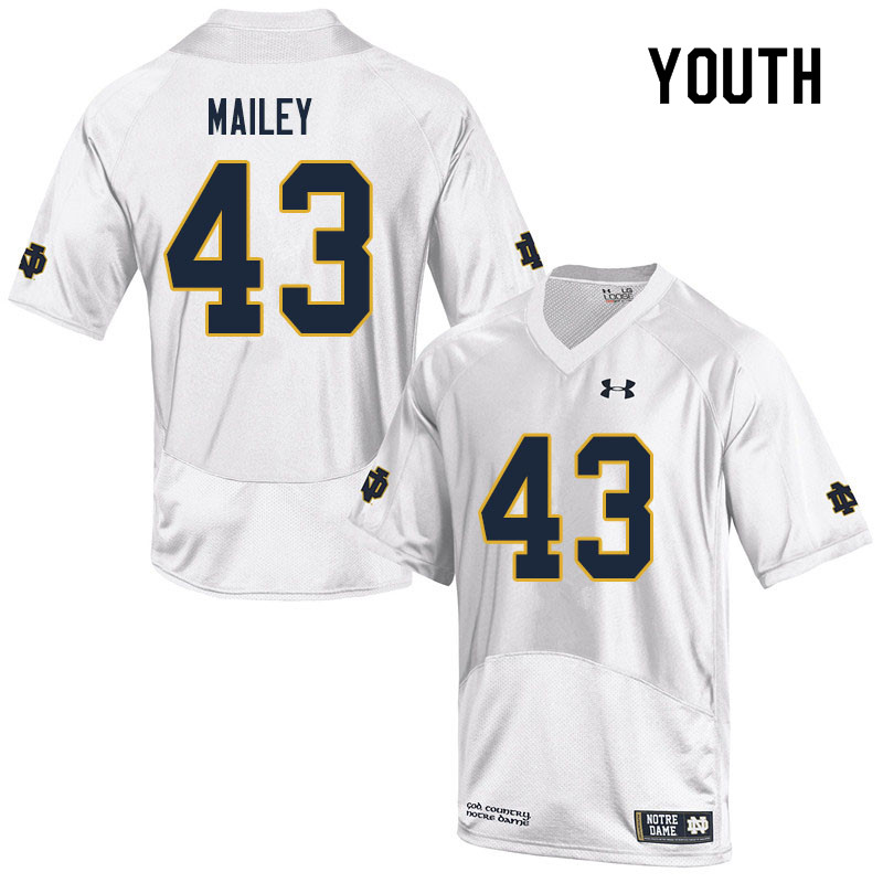 Youth NCAA Notre Dame Fighting Irish #43 Greg Mailey Stitched College Under Armour Authentic White Football Jersey QJ10H80RZ